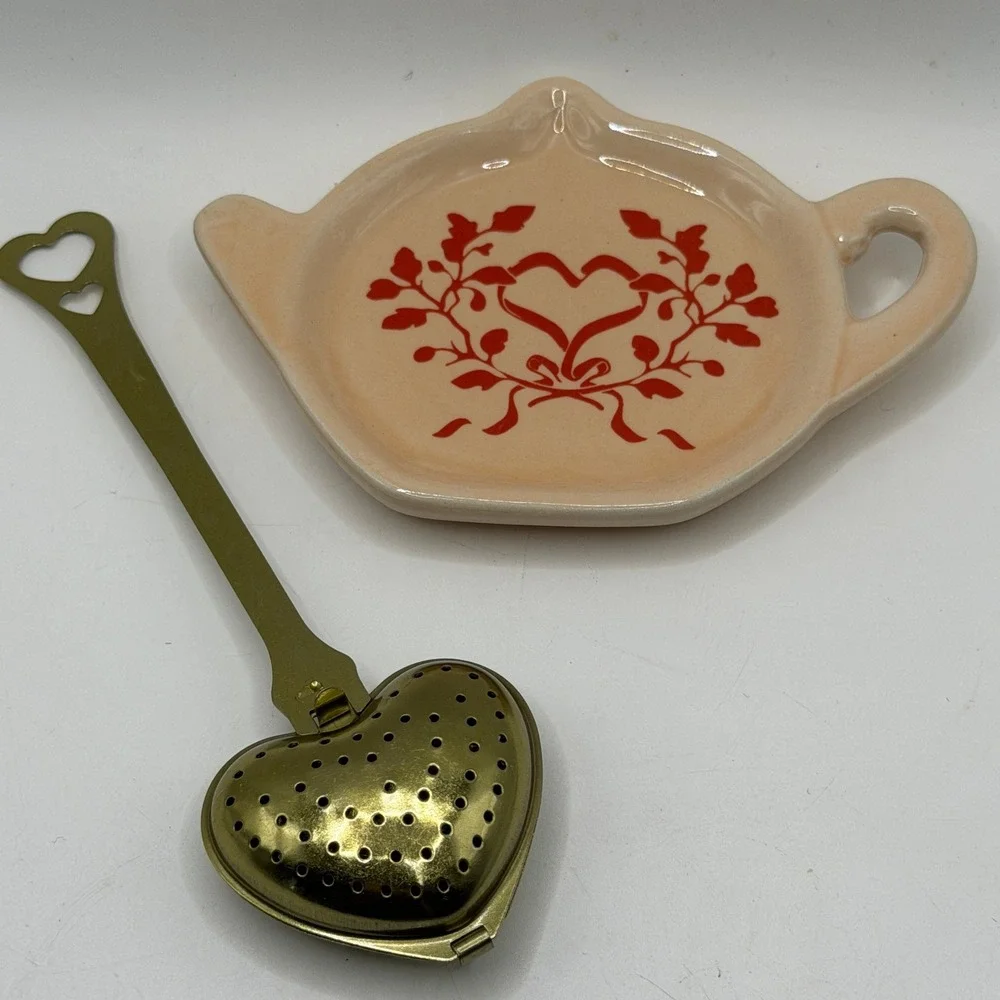 Bridgerton Tea Steeper Set Gold Heart Infuser Tray Regencycore Cottagecore Gift